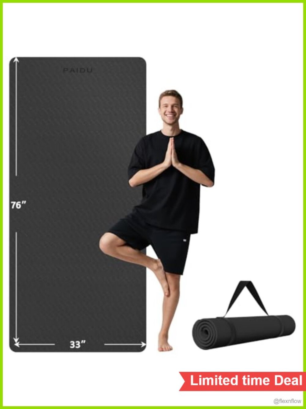 Extra Long Wide Yoga Mat 10mm Thick Non-Slip TPE Exercise Mat 76x33